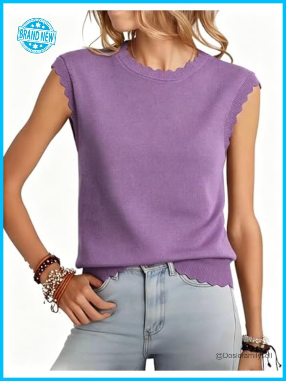 Womens Sleeveless Sweater Vest Scallop Edge Business Casual Knit Layering Top